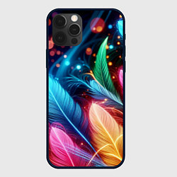 Чехол для iPhone 12 Pro Яркие красочные неоновые перья, цвет: 3D-черный