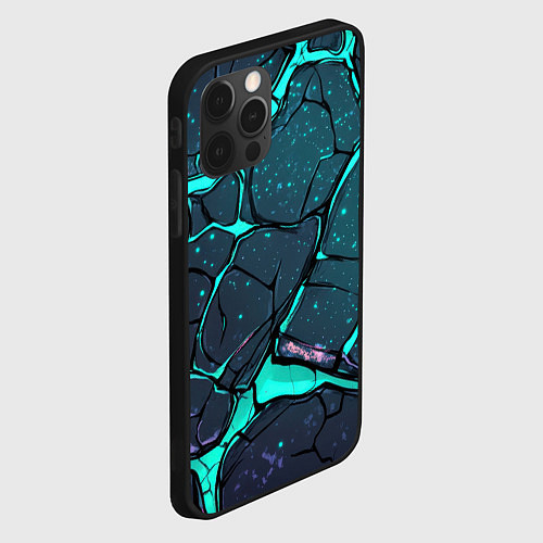 Чехол iPhone 12 Pro Текстура зеленых плит в разломе / 3D-Черный – фото 2