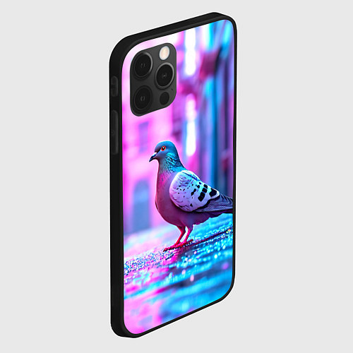 Чехол iPhone 12 Pro Голубь в ярком городе / 3D-Черный – фото 2