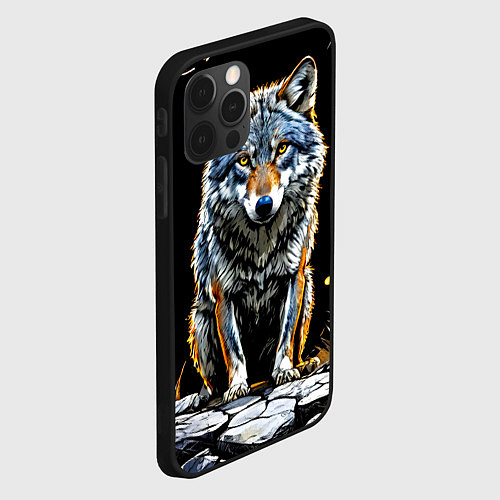 Чехол iPhone 12 Pro Волк на черном / 3D-Черный – фото 2