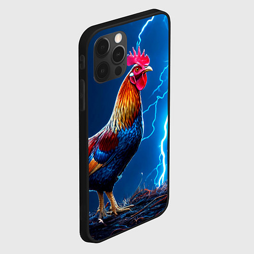 Чехол iPhone 12 Pro Петух и молния / 3D-Черный – фото 2
