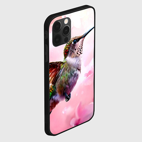 Чехол iPhone 12 Pro Колибри на розовом / 3D-Черный – фото 2