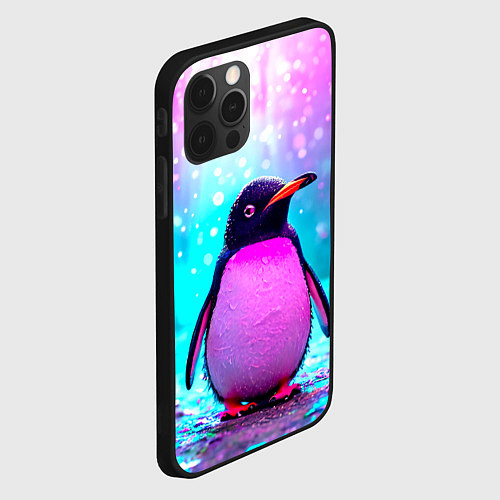 Чехол iPhone 12 Pro Пингвин в неоновых искрах / 3D-Черный – фото 2