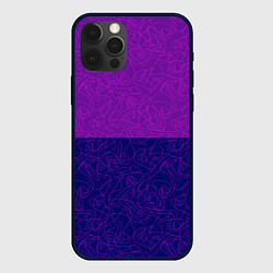 Чехол для iPhone 12 Pro Фиолетовый синий узор с абстрактными линиями, цвет: 3D-черный
