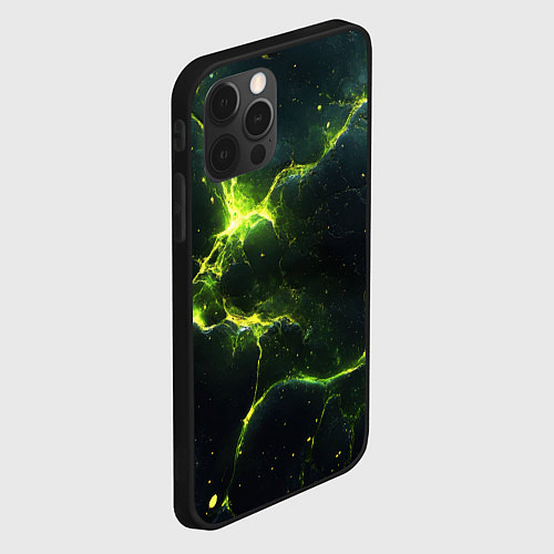 Чехол iPhone 12 Pro Разбитая плита с зеленым светом / 3D-Черный – фото 2