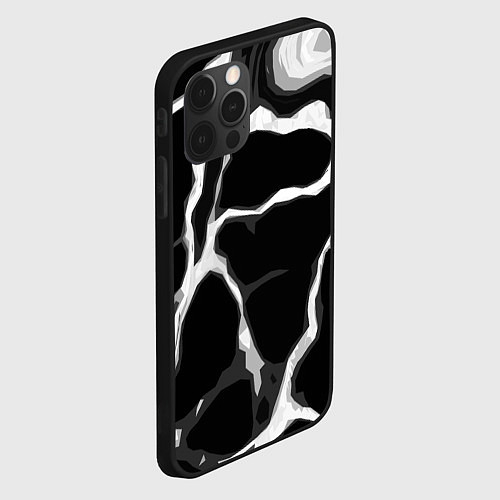 Чехол iPhone 12 Pro Белые абстрактные полосы на чёрном фоне / 3D-Черный – фото 2
