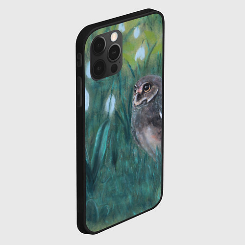 Чехол iPhone 12 Pro Сова среди подснежников / 3D-Черный – фото 2