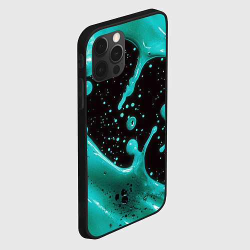Чехол iPhone 12 Pro Голубая краска и капли / 3D-Черный – фото 2