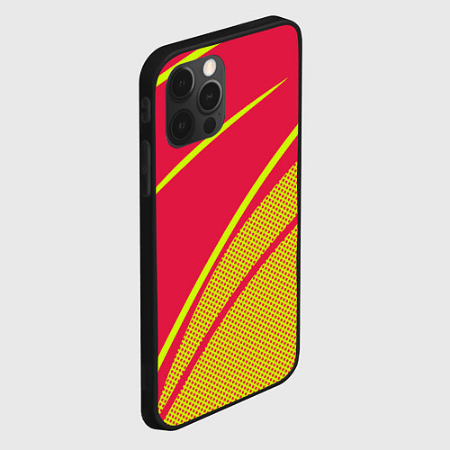 Чехол iPhone 12 Pro Красно-розовый с салатовым точечный / 3D-Черный – фото 2