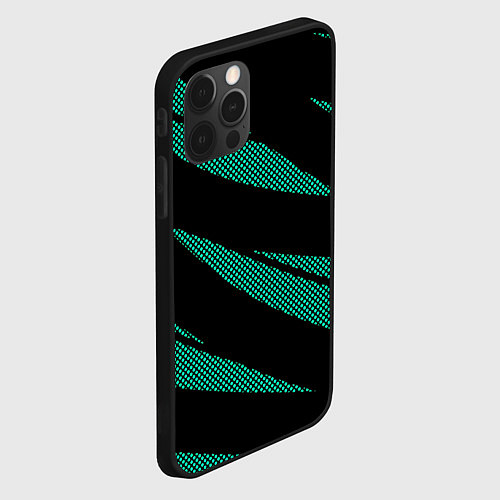 Чехол iPhone 12 Pro Чёрный с бирюзовым текстура точки и полосы / 3D-Черный – фото 2