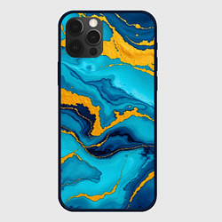 Чехол для iPhone 12 Pro Синяя абстракция с золотым, цвет: 3D-черный