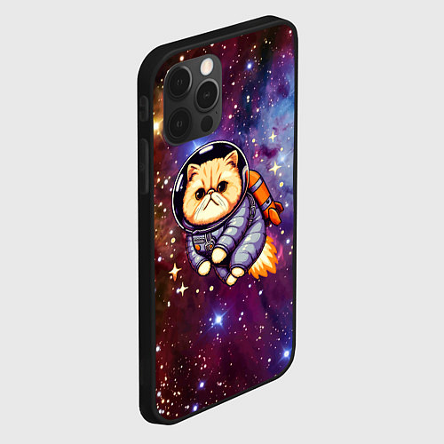 Чехол iPhone 12 Pro Котик космонавт в открытом космосе / 3D-Черный – фото 2