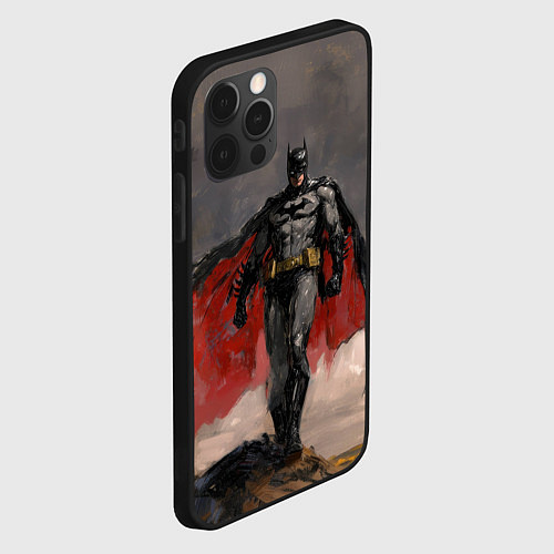 Чехол iPhone 12 Pro Бэтмен стоит на обрыве скалы / 3D-Черный – фото 2