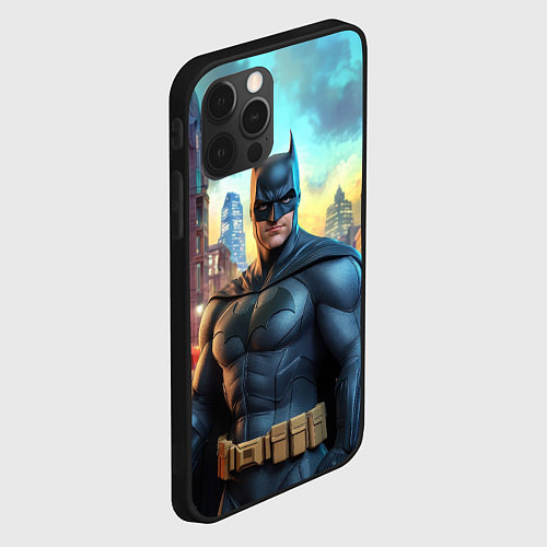 Чехол iPhone 12 Pro Бэтмен неоновый город / 3D-Черный – фото 2