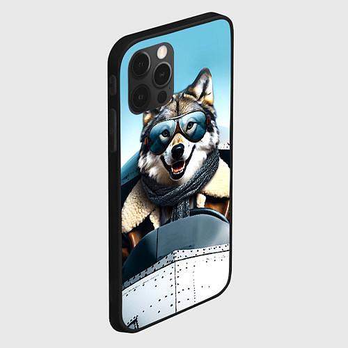 Чехол iPhone 12 Pro Волк авиатор / 3D-Черный – фото 2