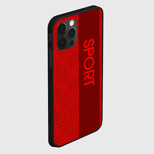 Чехол iPhone 12 Pro Sport красный текстурный с полосой / 3D-Черный – фото 2