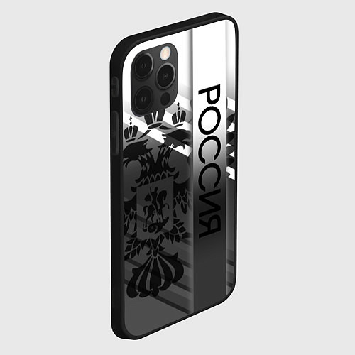 Чехол iPhone 12 Pro Россия герб и полосы серый / 3D-Черный – фото 2