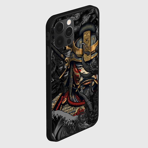 Чехол iPhone 12 Pro Самурай и драконы в стиле ирезуми / 3D-Черный – фото 2