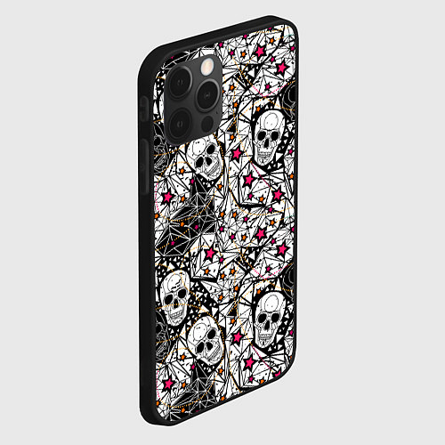 Чехол iPhone 12 Pro Черепа и красные звезды / 3D-Черный – фото 2