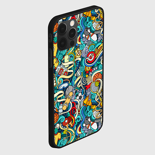 Чехол iPhone 12 Pro Спортивный инвентарь коллаж / 3D-Черный – фото 2