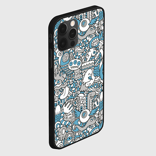 Чехол iPhone 12 Pro Дудлинг серо-голубой / 3D-Черный – фото 2