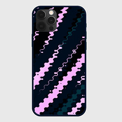 Чехол для iPhone 12 Pro Тёмно-синий с розовым искажённые полосы, цвет: 3D-черный