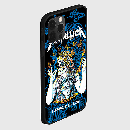 Чехол iPhone 12 Pro Metallica - skeleton and butterflies / 3D-Черный – фото 2