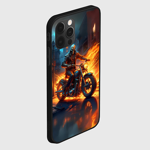Чехол iPhone 12 Pro Скелет байкер / 3D-Черный – фото 2