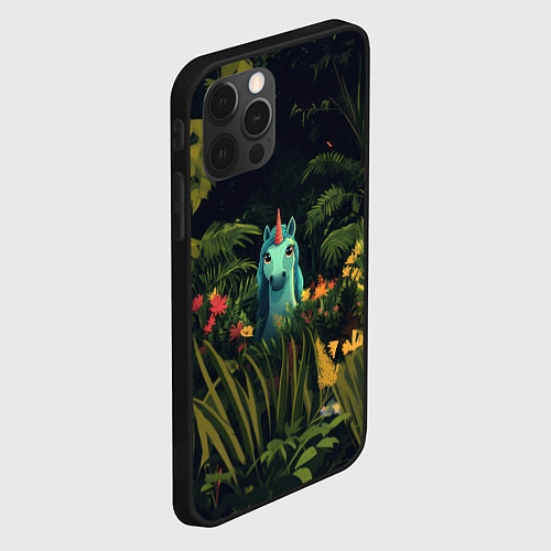 Чехол iPhone 12 Pro Голубая единорожка / 3D-Черный – фото 2