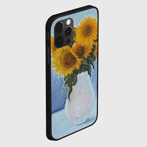 Чехол iPhone 12 Pro Подсолнухи в вазе / 3D-Черный – фото 2