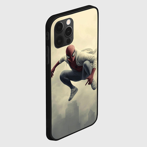 Чехол iPhone 12 Pro Человек паук в прыжке / 3D-Черный – фото 2