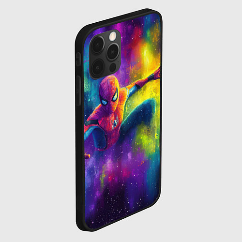 Чехол iPhone 12 Pro Человек - паук радужные краски / 3D-Черный – фото 2