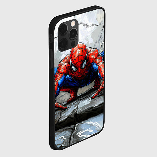 Чехол iPhone 12 Pro Человек-паук палзет на стене / 3D-Черный – фото 2