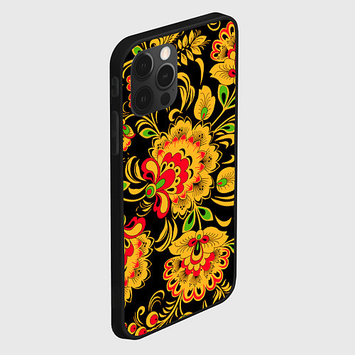 Чехол iPhone 12 Pro Хохлома - роспись / 3D-Черный – фото 2