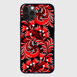 Чехол для iPhone 12 Pro Хохлома - красная роспись, цвет: 3D-черный