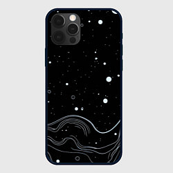 Чехол для iPhone 12 Pro Белые линии и брызги краски, цвет: 3D-черный