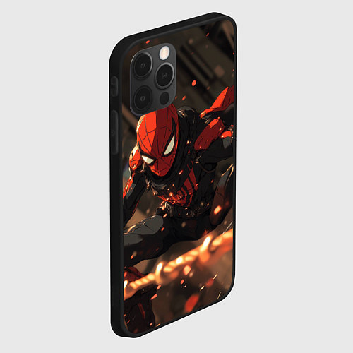 Чехол iPhone 12 Pro Человек паук скользит / 3D-Черный – фото 2
