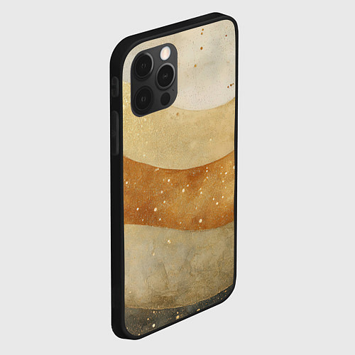 Чехол iPhone 12 Pro Бежево-золотые полосы с блестками / 3D-Черный – фото 2