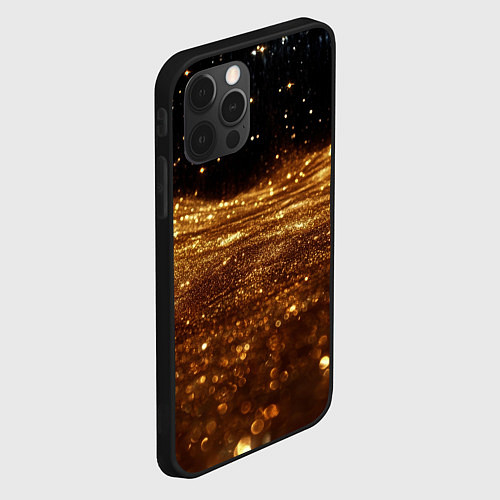 Чехол iPhone 12 Pro Золотистые крупицы на черном / 3D-Черный – фото 2