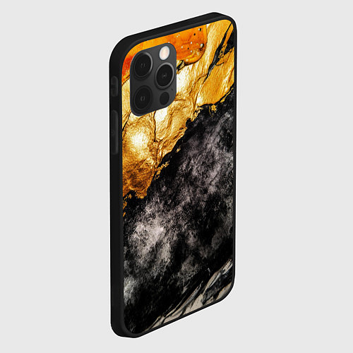 Чехол iPhone 12 Pro Золотая объемная текстура на черном фоне / 3D-Черный – фото 2
