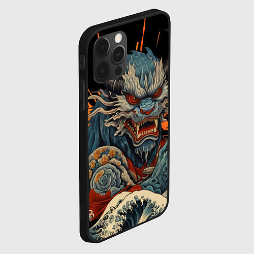 Чехол iPhone 12 Pro Японский дракон и волны в стиле тату ирезуми / 3D-Черный – фото 2