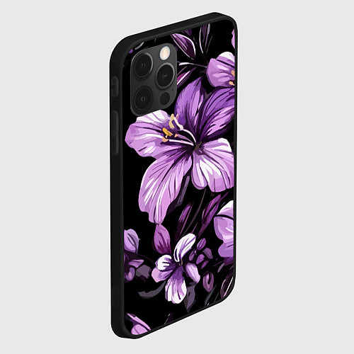 Чехол iPhone 12 Pro Лилии винтажный узор / 3D-Черный – фото 2