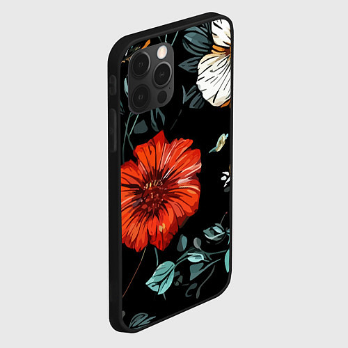 Чехол iPhone 12 Pro Цветы винтажный узор / 3D-Черный – фото 2