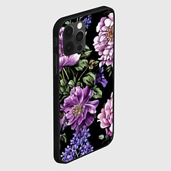 Чехол для iPhone 12 Pro Пионы и сирень старинный узор, цвет: 3D-черный — фото 2