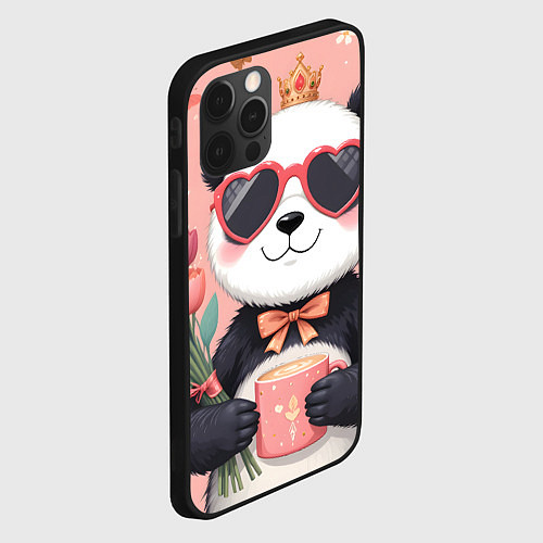 Чехол iPhone 12 Pro Панда с поздравлениями и с цветами / 3D-Черный – фото 2
