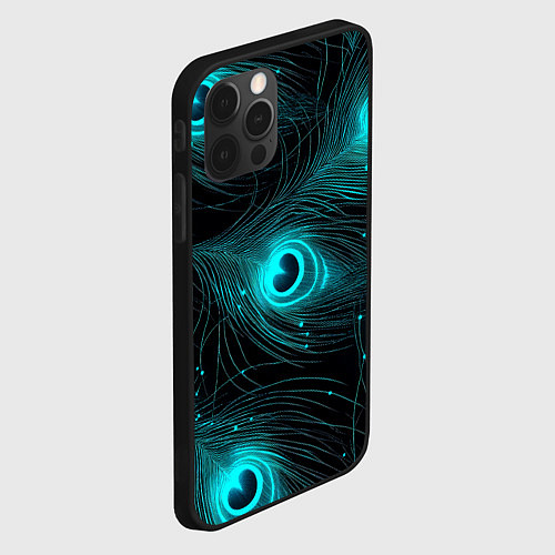 Чехол iPhone 12 Pro Светящиеся перья павлина паттерн / 3D-Черный – фото 2