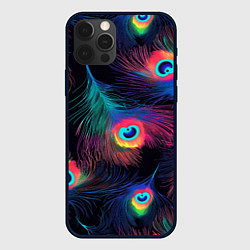 Чехол для iPhone 12 Pro Павлиньи перья - разные оттенки, цвет: 3D-черный