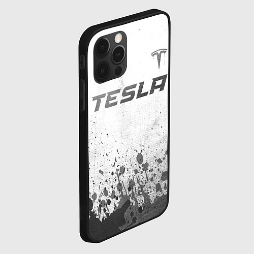 Чехол iPhone 12 Pro Tesla - white gradient посередине / 3D-Черный – фото 2