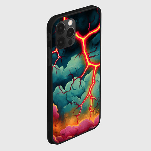 Чехол iPhone 12 Pro Молнии в виде разлома / 3D-Черный – фото 2