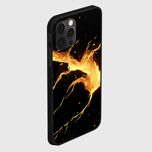 Чехол iPhone 12 Pro Золотой разлом на черной плите текстура / 3D-Черный – фото 2